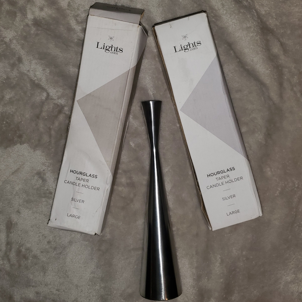 5 for $25 | NIB LampLust Large Silver Hourglass Taper Candle Holders Set